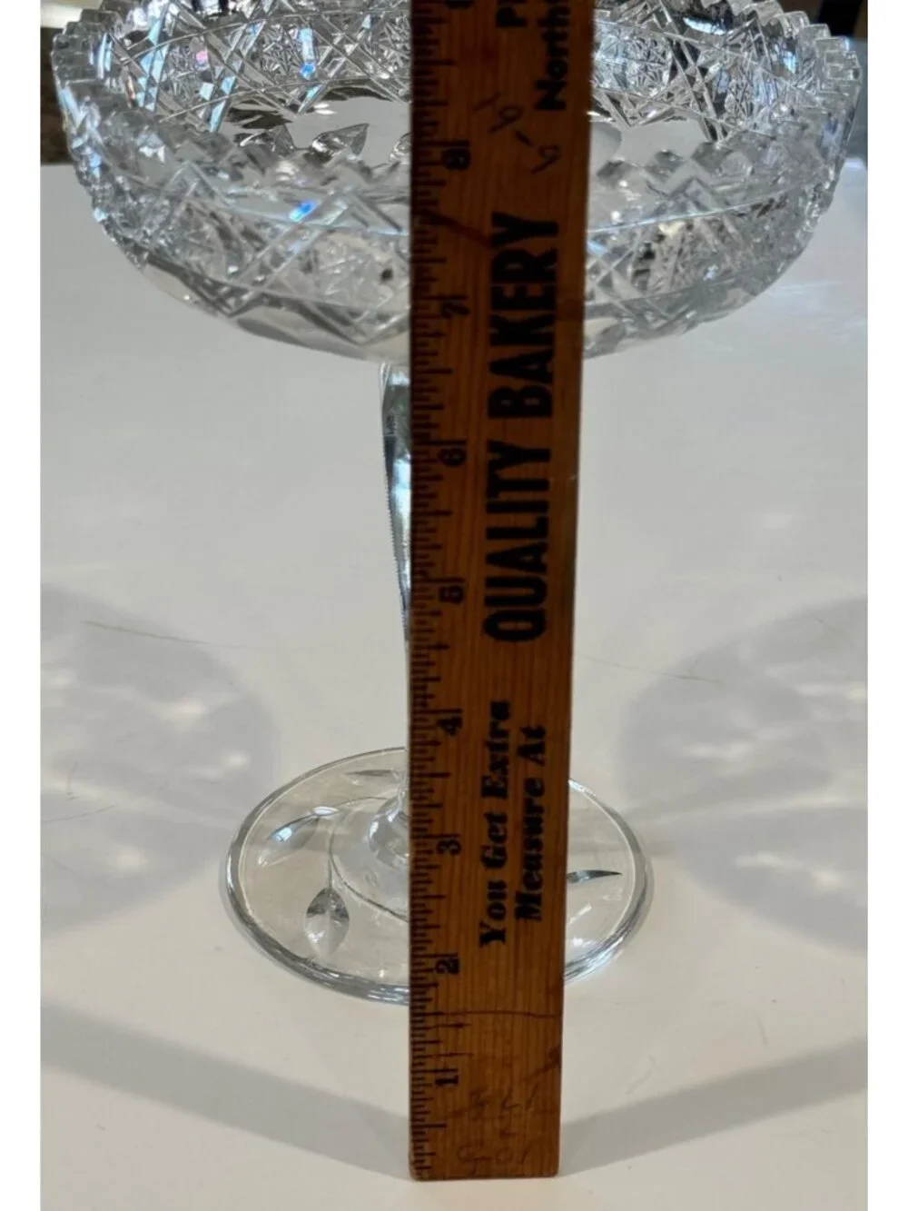 Cut Glass Etched Clear Compote Pedestal Dish Centerpiece 8" Tall Floral Vintage - Picture 5 of 13